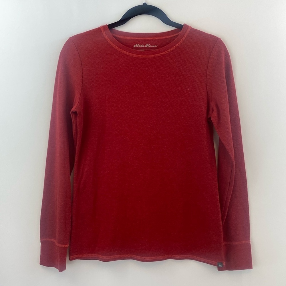 Eddie Bauer Red Long Sleeve Crew Neck Top Shirt Size Medium Cotton Blend